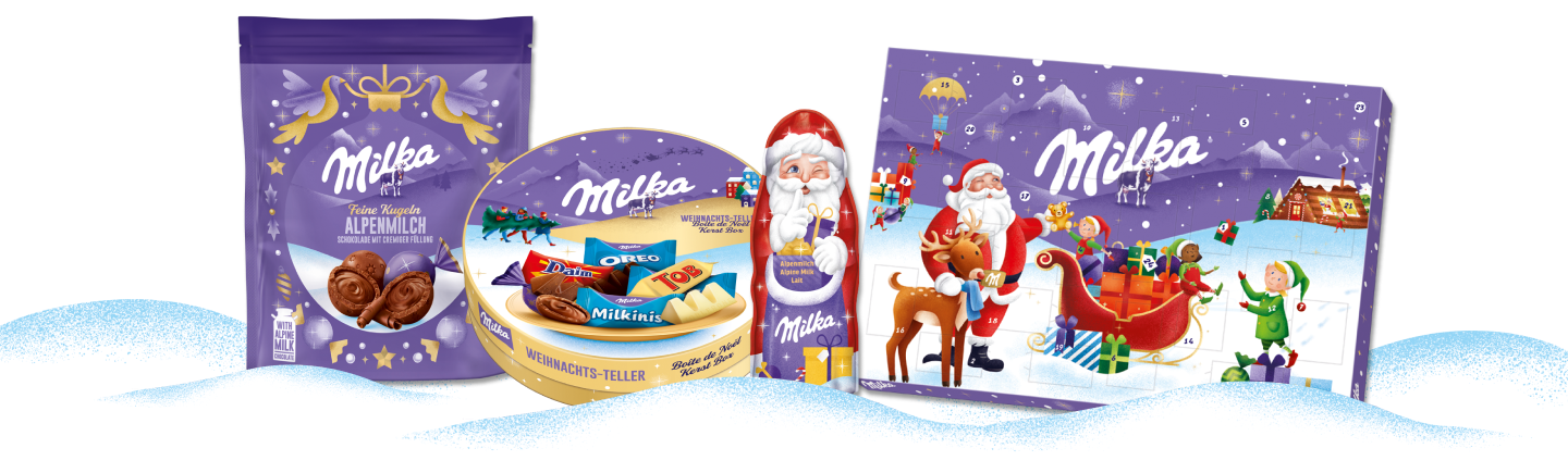 Auswahl an Milka Weihnachtsprodukten